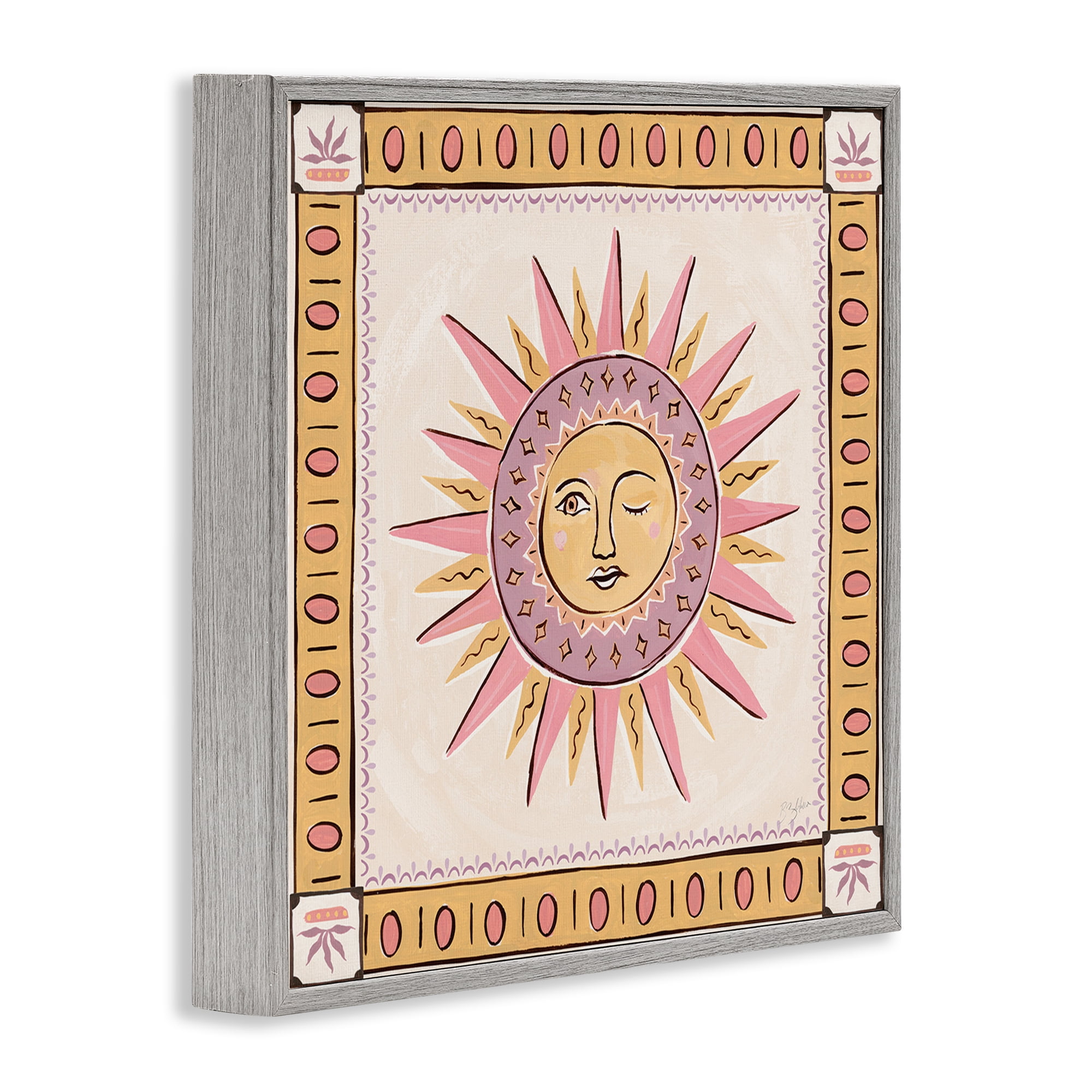 Stupell Industries Pastel Winking Sun with Border Gray Framed Giclee Art, design by Two If By Sea Studios