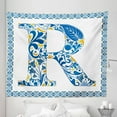 thumbnail image 1 of Letter R Tapestry, Curly Blossoms Motifs Letter R Vintage Traditional Tiles Graphic, Fabric Wall Hanging Decor for Bedroom Living Room Dorm, 5 Sizes, Blue Yellow Orange, by Ambesonne, 1 of 1