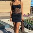 thumbnail image 4 of Lace Mini Dress Bodycon Spaghetti Strap Party Club Dress Black XS, 4 of 6