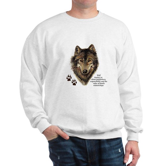CafePress - Wolf Totem Animal Guide Watercolor Natu Sweatshirt - Crew Neck Sweatshirt