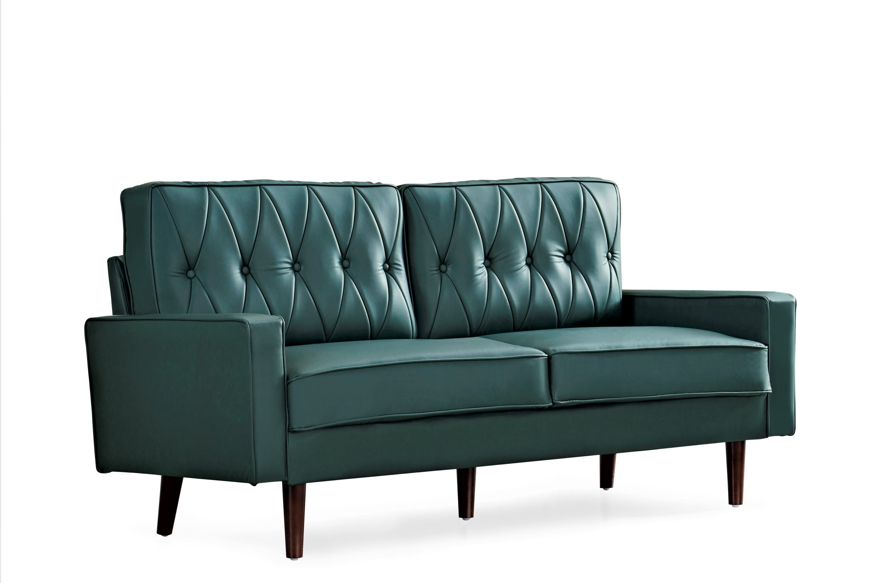 Uspridefurniture Acire 69.3" Faux Leather Cushion Back Sofa, Blue-Green