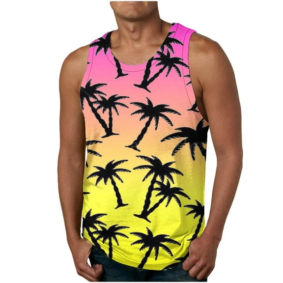 Njagoc3 Mens Neon Palm Tree Tank Top, Sleeveless, Breathable for Summer Music Festivals & Beach Parties