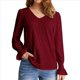 thumbnail image 2 of Camisa de Larga para Mujer, Moda de Otoño, Color Liso, Cuello en V, Camiseta de Larga. Vino Tinto S, 2 of 6