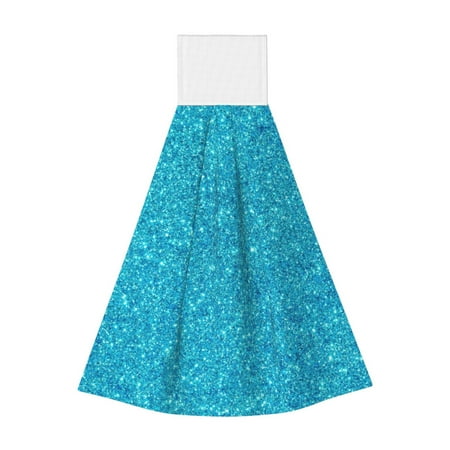 

Qekee Blue Glitter Print Hanging Kitchen Towels Coral Velvet Wipe Hand Towel Absorbent Hand Towels Microfiber Tie Towel for Bathroom Kitchen Decor