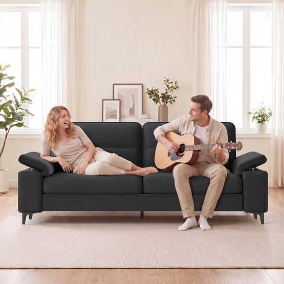 88" Oversized Loveseat Sofa 3 Seat Modern Chenille Couch Adjustable Armrest for Living Room Small Spaces Gray