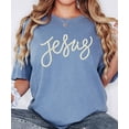 thumbnail image 6 of Jesus Shirt for Women - Pearl Script Christian Faith Graphic Tee Blue Jean Shirt Adult Small, 6 of 7