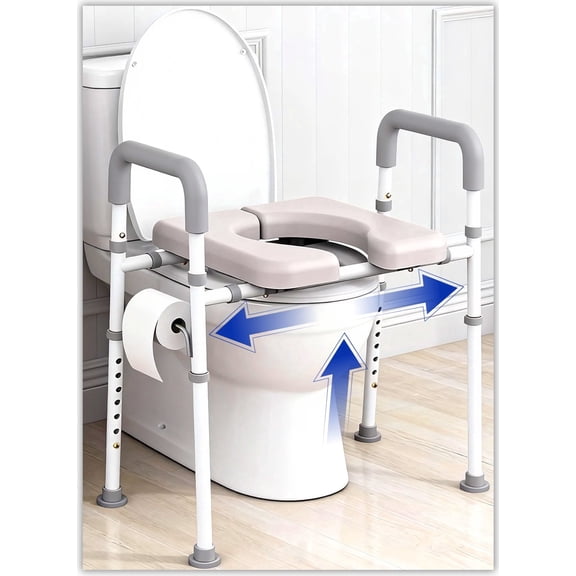 Agrish Raised Toilet Seat with Handles - Adjust Width & Height, 400lbs Handicap Toilet Seat Risers for Senior Surgery,  Mobility Fit Any Toilet