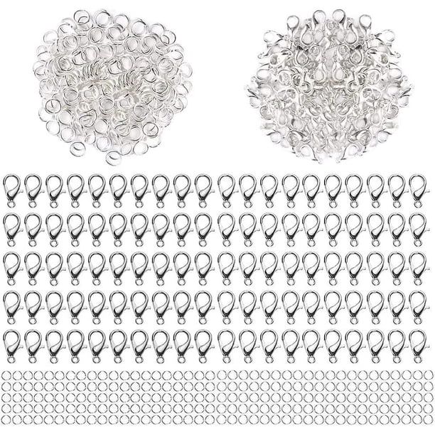 Juego de 670 broches de langosta y anillos abiertos, broches de joyería de 12 mm, broches de pulsera, broches de garra de langosta para bricolaje, pulsera, collar, fabricación de joyas (plata