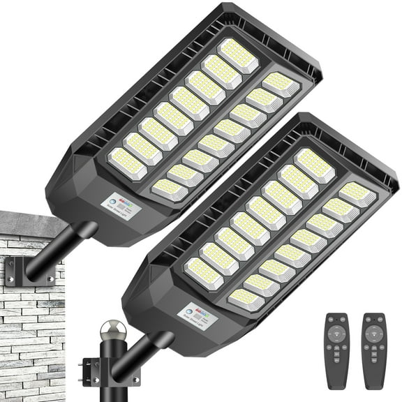 Adewalk 2 Pack Solar Lights Outdoor, 6500K Solar Flood Lights Outdoor, IP66 Waterproof Solar Street Lights with Motion Sensor and Remote Control for Dusk-to-Dawn Illumination