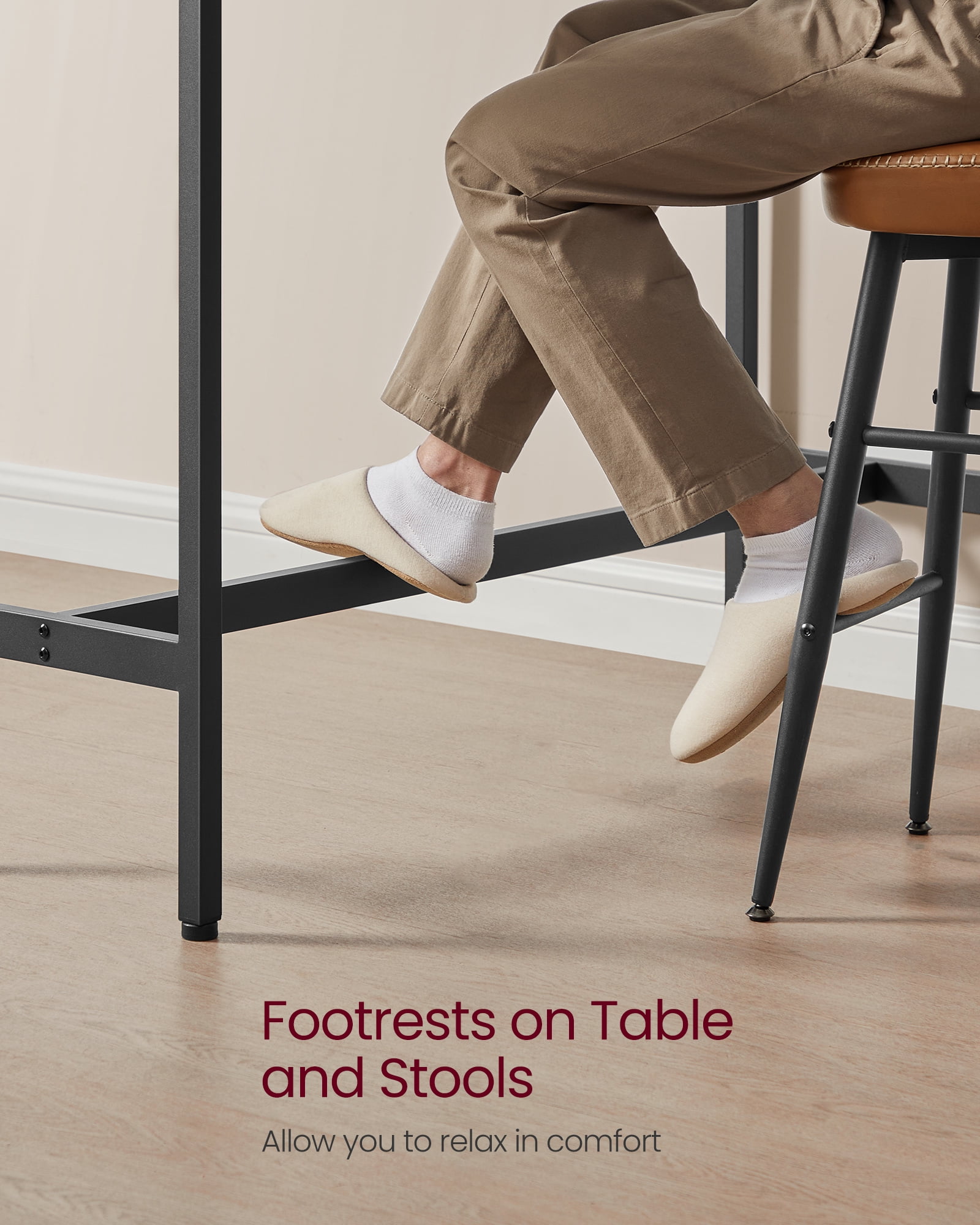 VASAGLE, Narrow Long Bar, Kitchen Dining, High Pub Table, Sturdy Metal Frame, Industrial Design, 15.7 x 47.2 x 35.4 Inches Ebony Black
