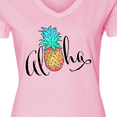 thumbnail image 4 of Inktastic Aloha- in Cursive with Pineapple Rainbow Colors Women's V-Neck T-Shirt, 4 of 5