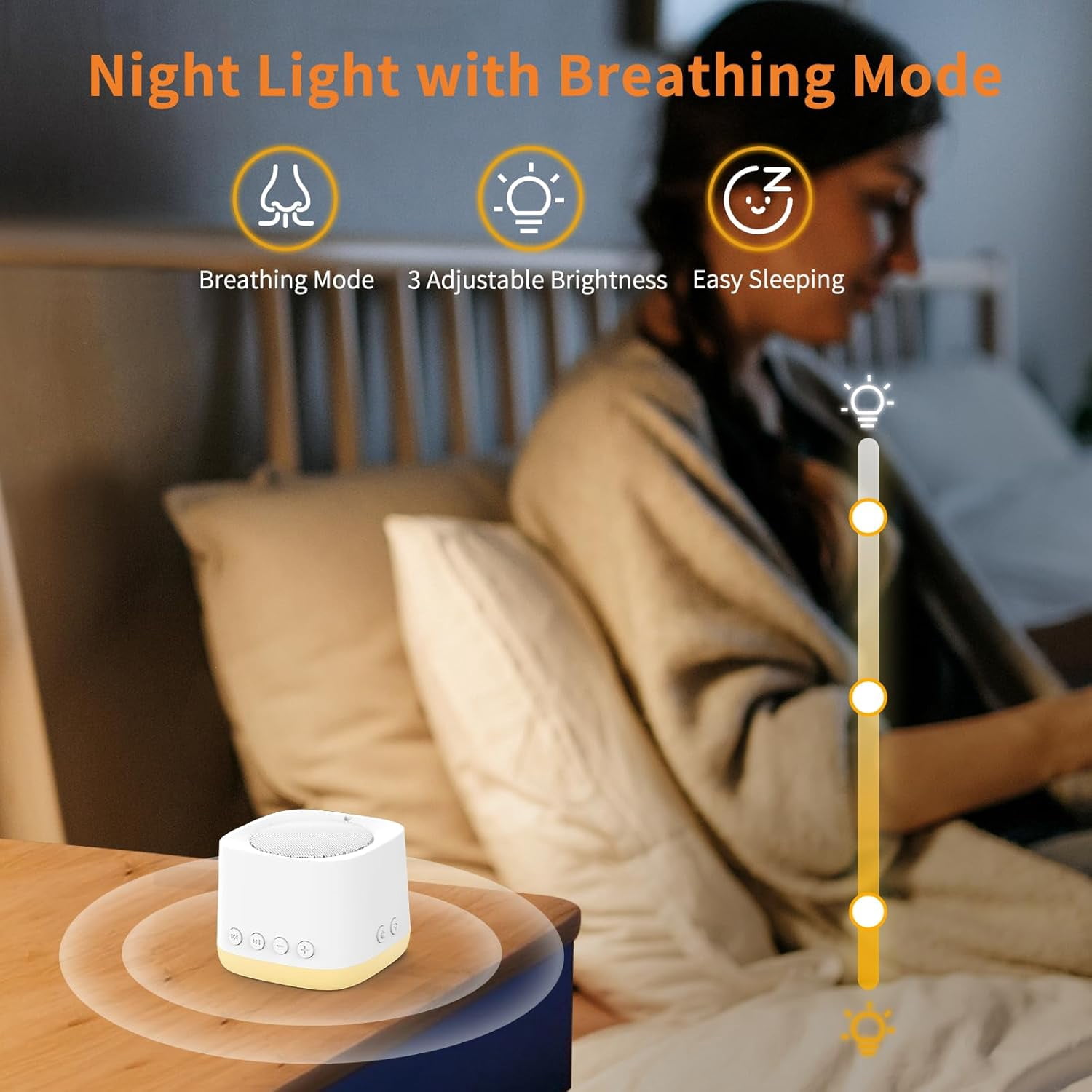 HRWOKI Portable White Noise Machine for Babies & Adults, 16 Soothing Sounds, Mini Sound Machine for Sleep with Night Light, Rechargeable, Timer, for Home, Travel