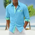 thumbnail image 2 of Mens Digital 3D Printing Style Holiday Seaside Beach Long Sleeved Shirt Top with Color Matching Design Blue XL, 2 of 4