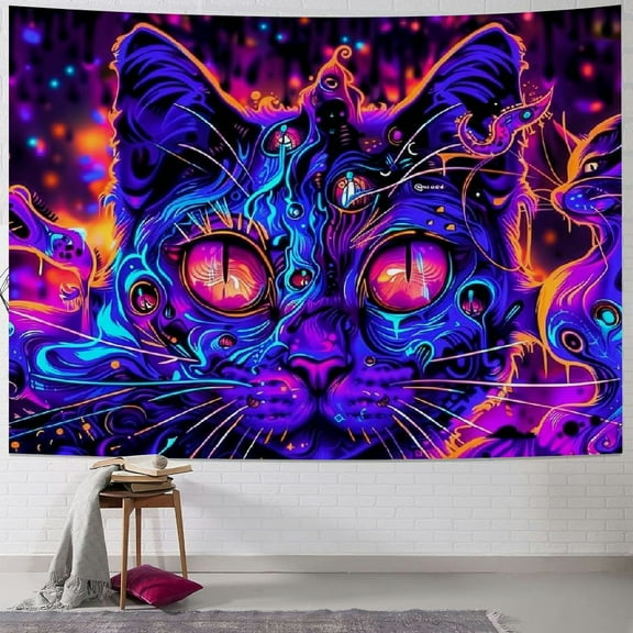 Orinice  Trippy Skull Tapestry Gothic Cat Skeleton Tapestries Hippie Eyes Tapestry UV Large Tapestry Psychedelic Wall Tapestry Hanging for Bedroom  Painting