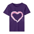 thumbnail image 4 of Women's Valentine's Day Short Sleeve Shirts Heart Print Casual Basic Tee Tunic Crewneck Graphic Blouses Tops (2XL, Purple), 4 of 5