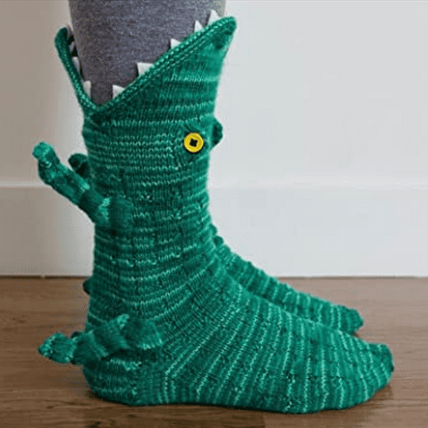 Chaussettes drôles d'animaux pour femmes Chaussettes de sol en crocodile  fantaisie Chaussettes en tricot caméléon 3D créatives de Noël Chaussettes  de requin funky(Crocodile) 