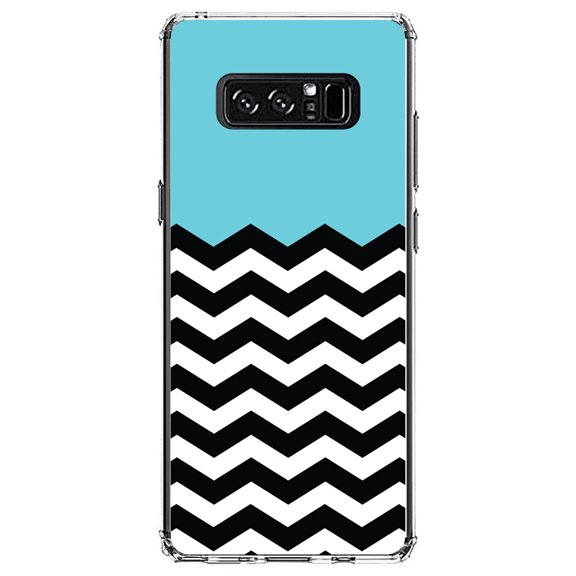 DistinctInk Clear Shockproof Hybrid Case for Samsung Galaxy Note 8 - TPU Bumper, Acrylic Back, Tempered Glass Screen Protector - Black White Blue Chevron - Black & White Stripes Pattern