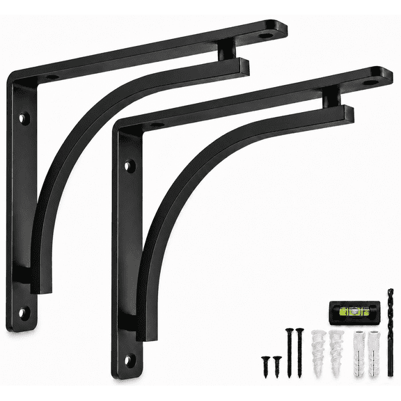 Classic Shelf Bracket Set by Balin Designs (Black) for 12"- 14" Mantel Shelves L Brackets – Heavy Duty Decorative Metal Supports – Easy Installation with Hardware Included - Set of 2