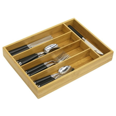 HDS Trading Corp Bamboo Cutlery Tray 10" X 2" X 14"