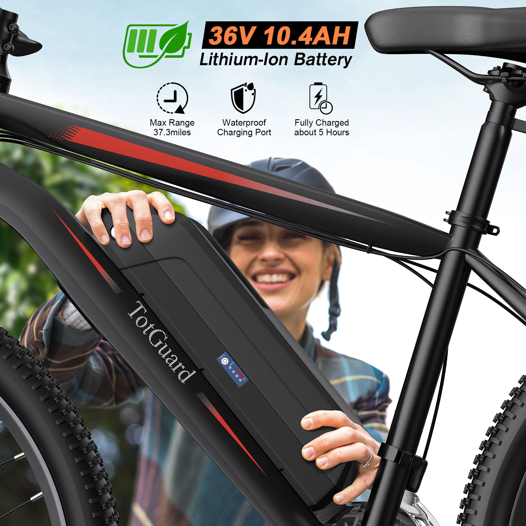 TotGuard Electric Bike for Adults, 26" Ebike 350W Adult Electric Bicycles, Electric Mountain Bike with 36V 10.4Ah Battery, Suspension Fork, Shimano 21 Speed Gears UL2849