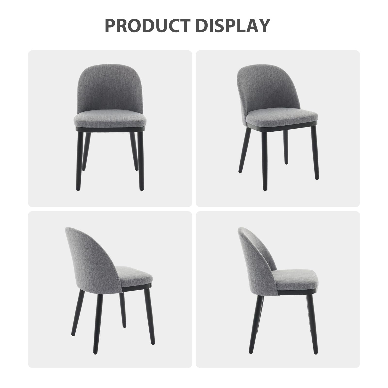 Memoryfield Dining Chairs Set of 2, Modern  Upholstered Kitchen Side Chairs with Curved Backrest, Gray