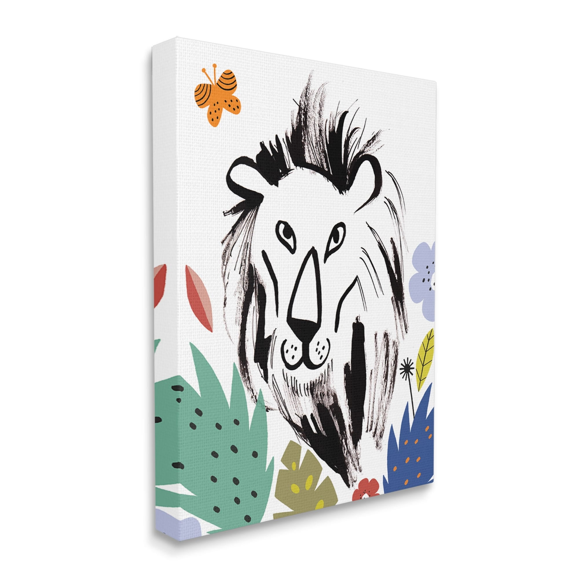 Stupell Industries Lion Jungle Vegetation Butterfly Doodle Safari Cat Portrait,30 x 40, Design by Abi Hall