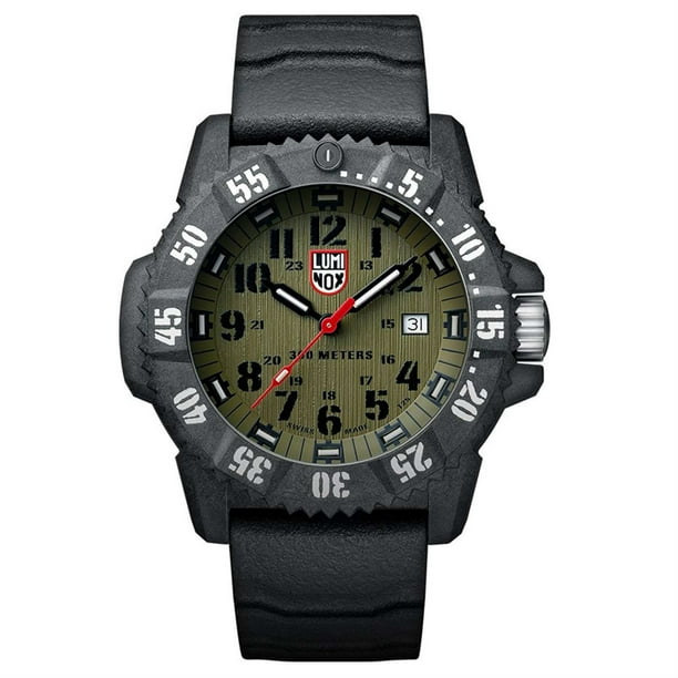 Luminox Men's 46mm Black Silicone Band Carbon Fiber Case Quartz Green ...