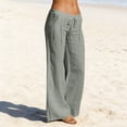 thumbnail image 2 of Diufon Linen Pants Women Summer Wide Leg Drawstring High Waist Pant Casual Loose Boho Beach Trousers with Pockets, 2 of 7