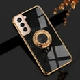 thumbnail image 2 of for Galaxy S21 Case with Ring, Built-in Rotation Finger Ring Kickstand Cover with Shiny Plating Rose Gold Edge Work with Magnetic Car Mount Slim Thin Bumper Case for Women Girls Black, 2 of 14