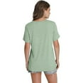 thumbnail image 3 of Delayuji Womens T Shirts V Neck Cap Short Sleeve Summer Tops Trendy 2025 Loose Casual Tshirts with Pocket Green S Polyester,Spandex,Cotton Short Sleeve Shirts for Women, 3 of 6