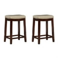 thumbnail image 2 of Linon Claridge Wood Set of 2 Counter Stools Beige Faux Leather Seats in Dk Brown, 2 of 8