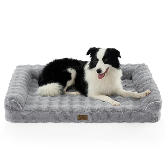 COZY KISS Lit Orthopédique pour Chien en Fausse Fourrure, Grand Lit pour Chien, Sofa pour Animal avec Housse Amovible Anti-Fuite, Canapé pour Animal en U Lavable avec Dessous Antidérapant, Gr