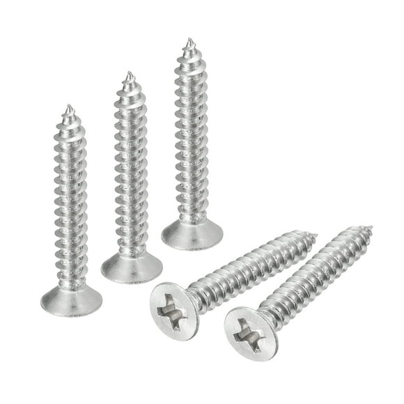 Unique Bargains #6x1' Wood Screws, 50 Pack Flat Head Phillips Self Tapping Screws 304 Stainless Steel Metal Screws