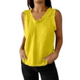 thumbnail image 2 of ClodeEU Women's Linen Blend Sleeveless Crewneck Top with Fringe Patchwork ,Solid Color Casual Tank Yellow,Womens Plus XXXL, 2 of 8