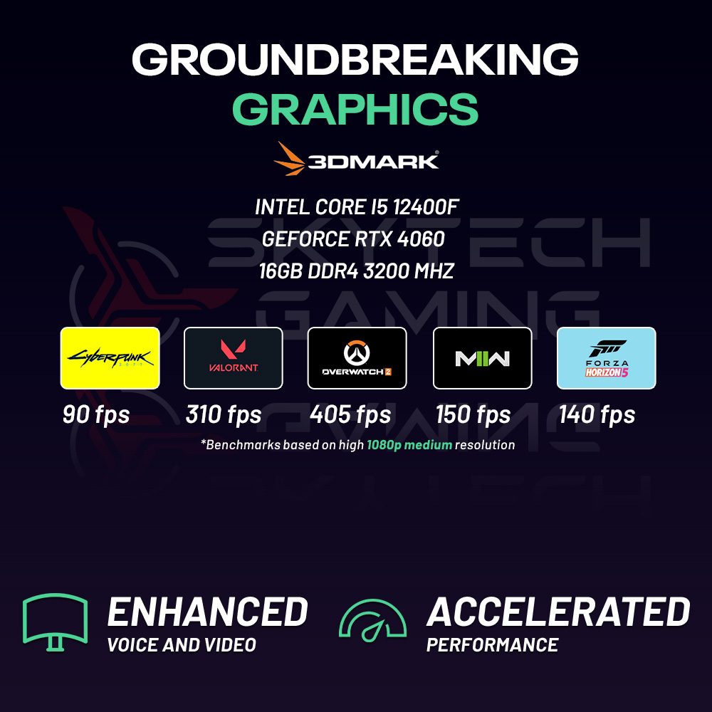 Skytech Archangel Gaming PC Desktop INTEL Core i5 12400F NVIDIA Geforce RTX 4060 1TB NVMe SSD 16GB DDR4 SDRAM Windows 11