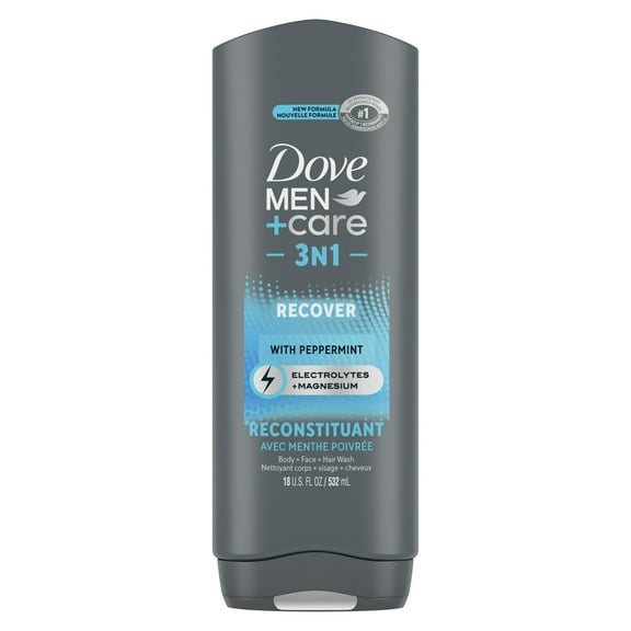 Dove Men Care Recover Hydrating 3-in-1 Men's Body Wash All Skin Peppermint, 18 oz