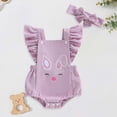 thumbnail image 2 of mgoYE My First Easter Baby Girl Outfit Newborn Summer Ruffle Romper Corduroy Sleeveless Jumpsuit Cute Easter Clothes with Headband(Purple,0-3 Months), 2 of 8