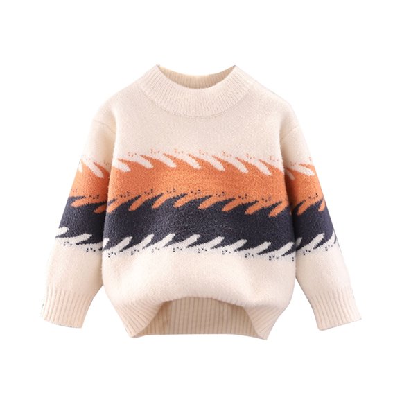 LOVZFMLL Boys' Sweater, Crew Neck Ribbed Pullover Striped, Casual Fashion Fleece Thick Fall Clothes Warm Winter Tops Kid Boys Clothes for 8-9 Years