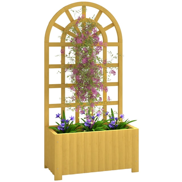 Outsunny Wooden Raised Garden Bed with Lattice Trellis for Climbing Plants