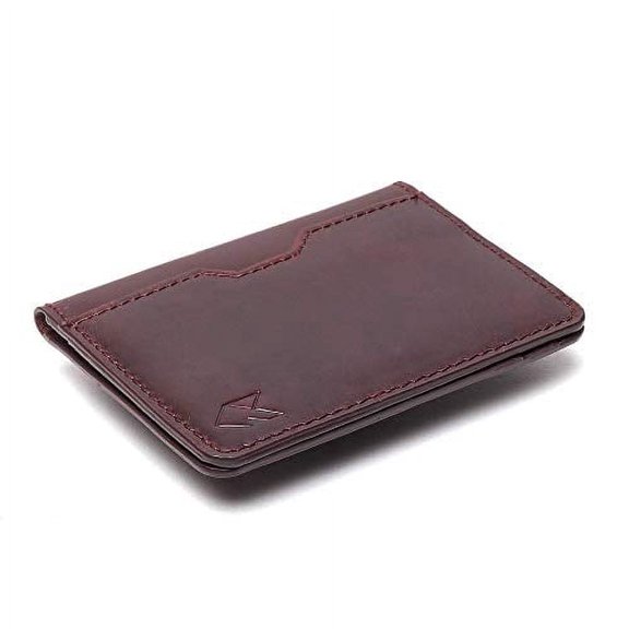 Slim Front Pocket Cards Wallet Bifold, Leather Minimalist RFID Wallet for Men, Thin Credit Card Holder, Cherry Color