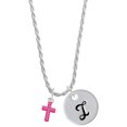thumbnail image 1 of Delight Jewelry Silvertone Small Hot Pink Crystal Cross Silvertone Script Initial Disc - I - Charm Necklace, 20"+3", 1 of 4