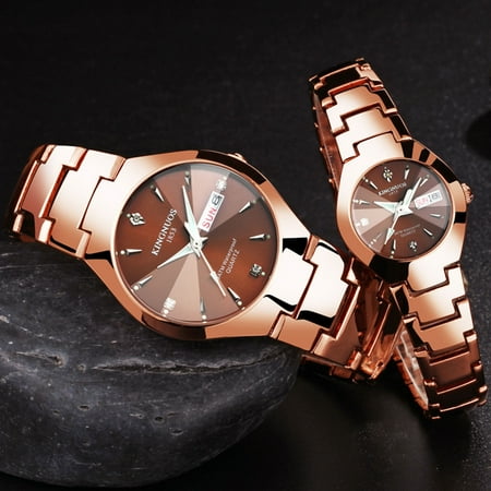 Valentines Couple Pair Quartz Watches Luminous Calendar Date Window Waterproof Casual Stainless Steel His and Hers Wristwatch for Men Women Lovers Wedding Romantic Gift Set of (Best Pair Watches In India)