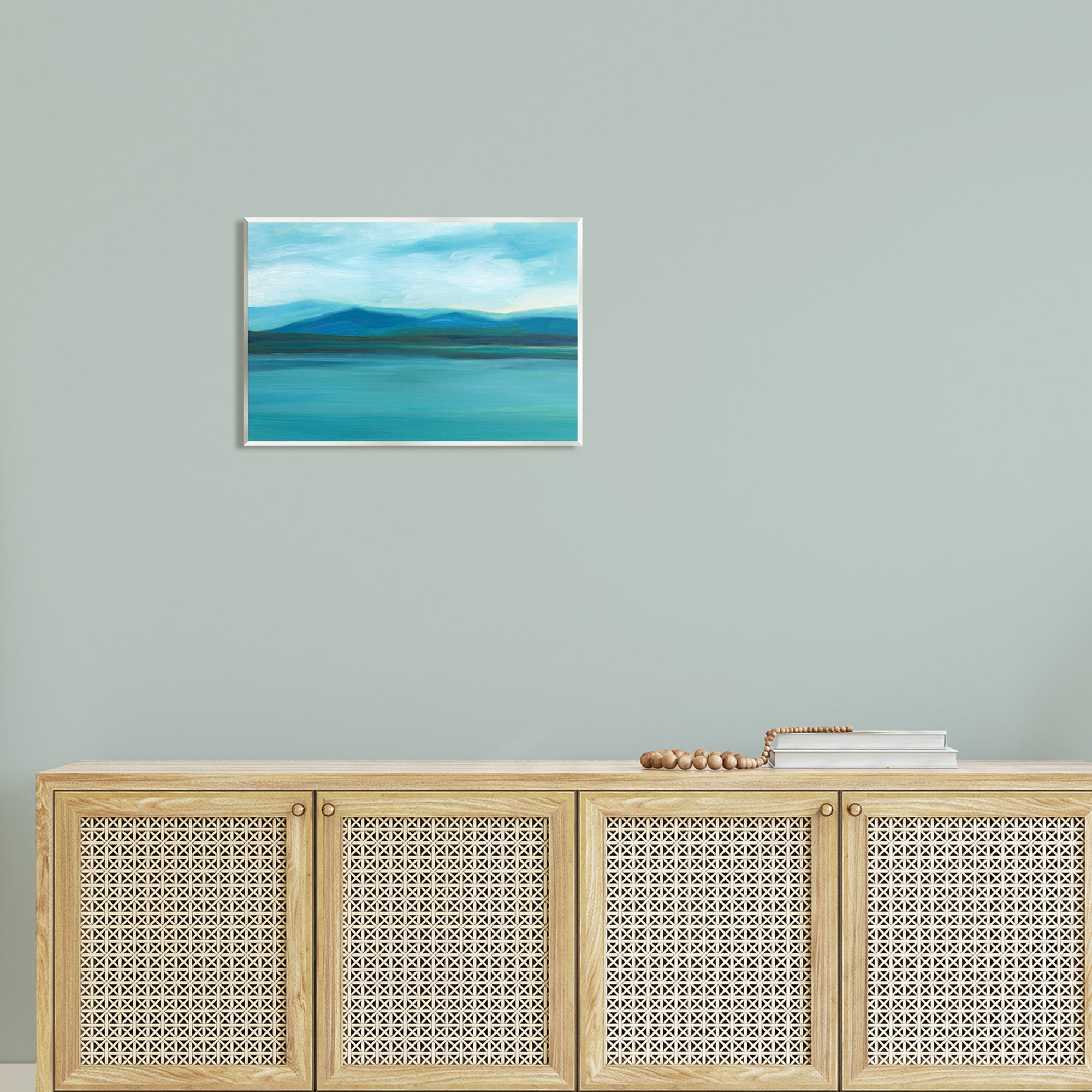Stupell Cloudy Blue Lake Mountain Scene Landscape Painting Wall Plaque Unframed Art Print Wall Art