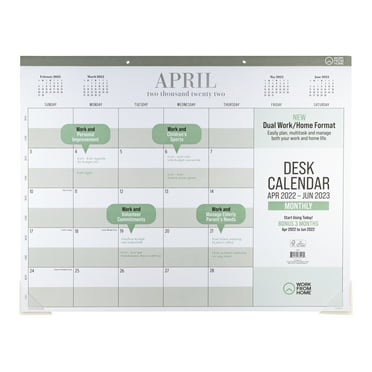 WORK FROM HOME Monthly Desk Pad Calendar, Apr 2022 - Jun 2023, 17" x 22", White
