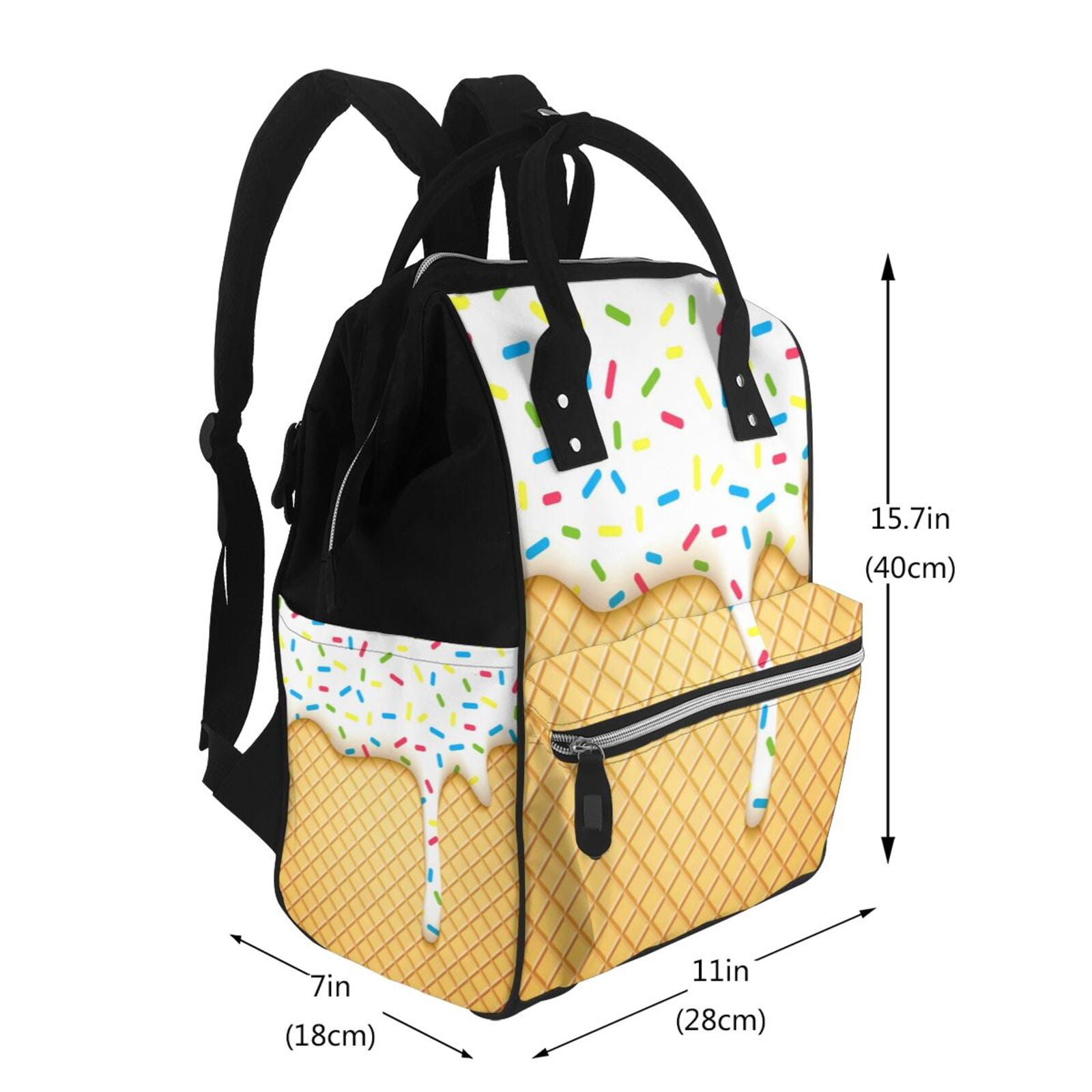 Ratiio White Ice Cream Mummy Backpack - Waterproof Twill Canvas, Large Capacity Diaper Bag with Multiple Pockets and Adjustable Straps