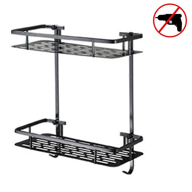 Estante de baño de doble uso con gancho de doble capa - Negro Adepaton 2034913-6