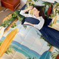 thumbnail image 3 of Castle Fairy 3D Tropical Surfboard Queen Bedding 7pcs,Coastal Palm Path Layout Bedding Comforter Set Queen,White Teal,Navy Blue Reversible, 3 of 7