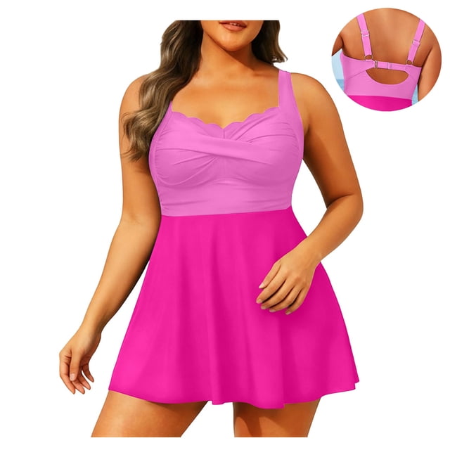 Maillot de Bain Grande Taille pour Femmes Tankini Robe de Bain avec Bas de Maillot Confortable Bretelle Ajustable Maillots de Bain pour Femmes