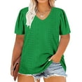 thumbnail image 2 of Loopsun Plus Size Womens Tops, T Shirts for Women, Women's Large Size V Neck Solid Short Sleeve T-Shirt Loose Top Green L, 2 of 5