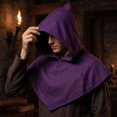 thumbnail image 5 of Shoulder Cover Short, Hooded Cape, Reaper Hooded Cowl, Medieval Renaissance Gothic Vintage Cloak With Hood Unisex Hooded Cowl Halloween Assassin Priest Monk Cosplay Costume, Purple One Size, 5 of 5